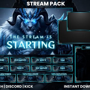 Ice Beast Warrior | Twitch Stream Pack | Viking | OBS Streamlabs Kick Graphics | Webcam Overlay | Panels Alerts Chat Box Bundle