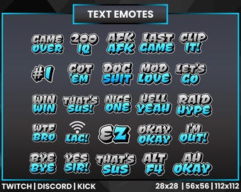 50 Twitch Text Emotes | Twitch Emotes | Grey and Blue Emotes | Discord Emotes | Kick Emotes | Hype Emotes | Game Over Emotes | Bye Bye Emote