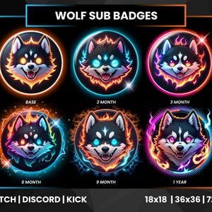 Werewolf Twitch Sub Badges | Twitch Badges | Wolf Bit Badges | Twitch Bit Badges | Discord Badges | Kick Badges | Snow Wolf Badges | Neon