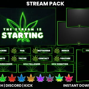 Marijuana Twitch Stream Pack | Animated Marijuana | Twitch Screen Overlay | Webcam Overlay | Chat Widget | Weed Leaf Bit Badges | Alerts