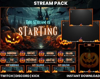 Animated Twitch Stream Pack | Spooky Halloween Stream Pack | Twitch Screen Overlay | Webcam Overlay | Chat Box | Alerts | Animated Screens