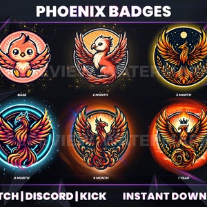 Phoenix Sub, Bit, and Discord Badges for Streamers - 6 Unique Sets