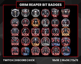 Grim Reaper Twitch Bit Badges | Twitch Badges | Shinigami Bit Badges | Bit Badges Twitch | Founders Badges | Numbered Bit Badges | Sub Badge