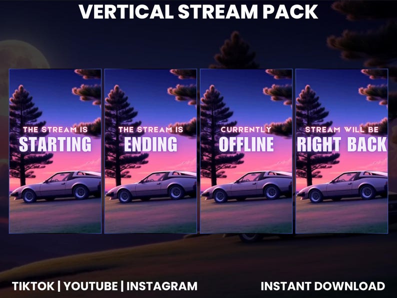 Retro Sunset Car Vertical Stream Pack | Tiktok Twitch Youtube Overlays ...