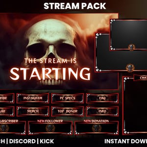 Red Smoke Skull Twitch Stream Pack | Twitch Overlay | Animated Screens | Webcam Overlay | Twitch Alerts | Skull Overlay | Discord | Kick