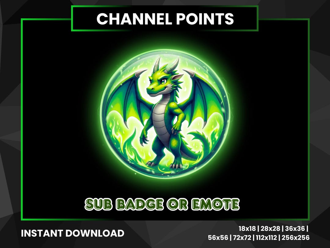 Cute Green Dragon Channel Point Icon | Twitch Emote, Sub/bit Badge PNG ...