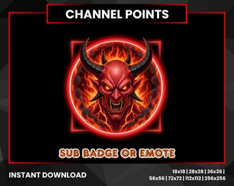Demon Channel Points | Twitch Emotes & Sub Badges Pack | Fiery Stream Icons | Kick Discord PNG Instant Download