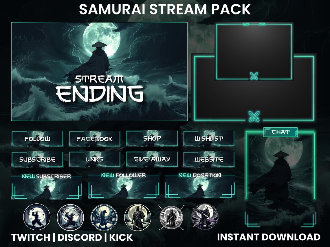 Samurai Moonlight Animated Twitch Stream Pack | Webcam Overlay | Twitch ...
