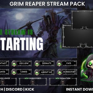 Grim Reaper Twitch Stream Pack | Animated Screens | Webcam Overlay | Twitch Alerts | Twitch Logo | Twitch Panels | Intermission Screens
