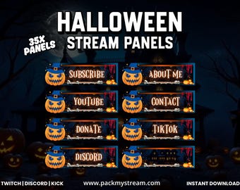 Halloween Stream Panels for Twitch, Kick & YouTube | Pumpkin Twitch Panels Pack | Spooky Stream Graphics | 34 Stream Panels + Blank Panel