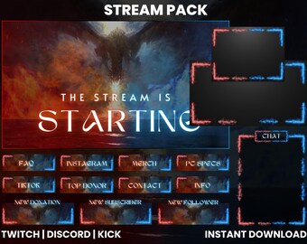 Pacchetto streaming Twitch Ghiaccio e fuoco / Sovrapposizioni schermo Twitch / Webcam animata / Schermi Twitch / Pannelli Twitch / Sovrapposizione streaming / Schermo animato