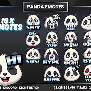 16 Emote Panda Carine per Twitch Discord Kick TikTok YouTube / Set di Emote per Chat Streamer / Grafica Kawaii per Streaming