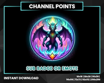 Dragon Channel Point | Twitch Sub Badge Emote | Mythical Fire Dragon Icon | Streaming Overlay for Kick Discord OBS