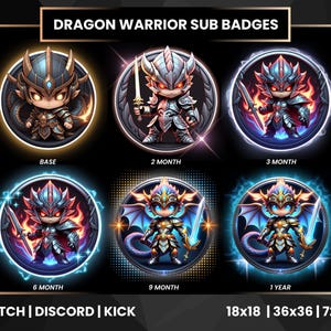 Dragon Warrior Twitch Sub Badges | Bit Badges Twitch | Neon Badges | Dragon Transition Badges | Purple Pink | Discord Badges | Kick Badges