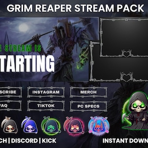 Grim Reaper Twitch Stream Pack | Twitch Sub Badges | Twitch Panels | Twitch Bit Badges | Twitch Logo | Twitch Screen Overlay | Animation