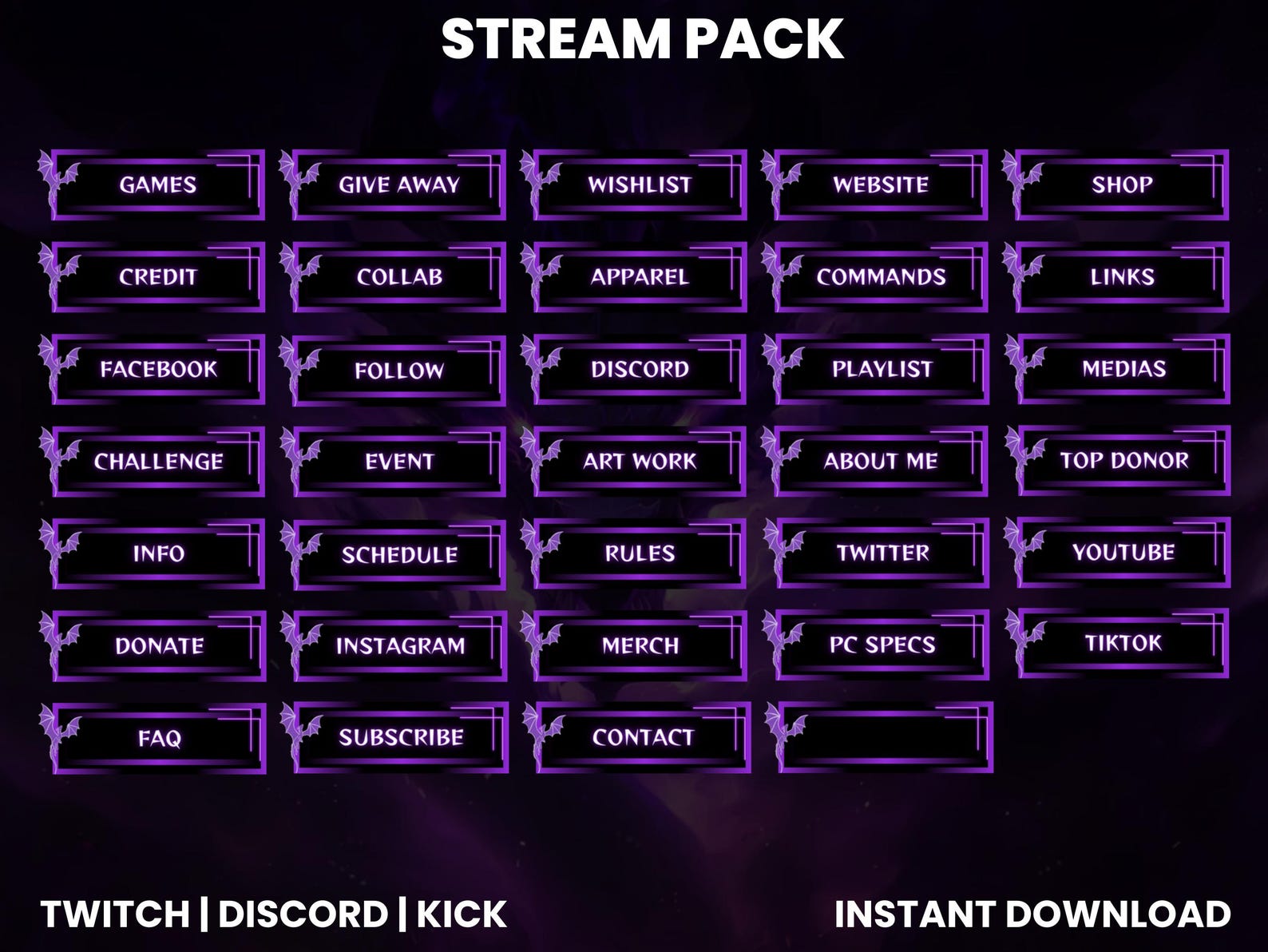Dragon Twitch Stream Pack | Twitch Screen Overlays | Animated Webcam ...