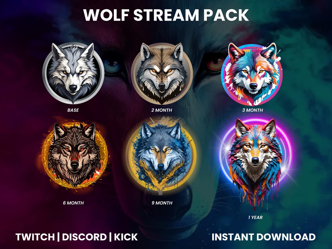 Wolf Twitch Stream Pack With Animated Screens, Panels, Sub Badges, and ...