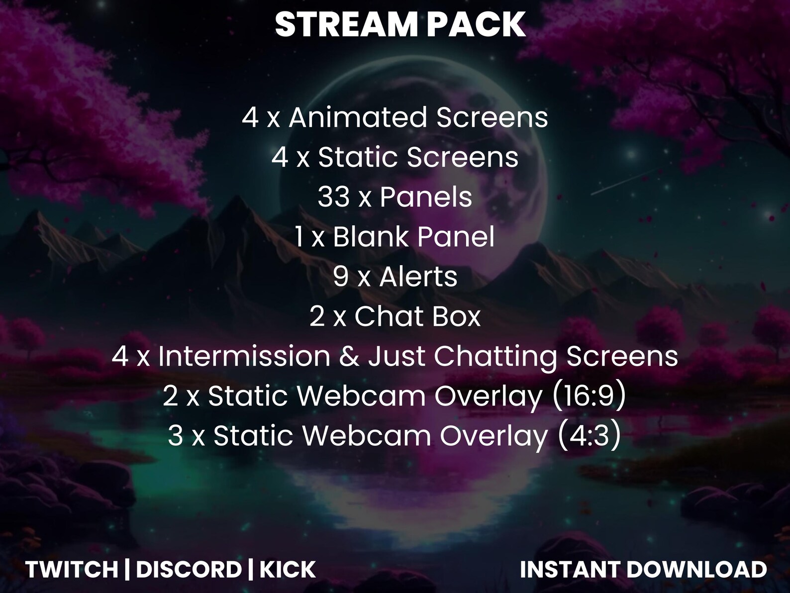 Moonlight Twitch Stream Pack With Animated Screens, Webcam Overlay ...