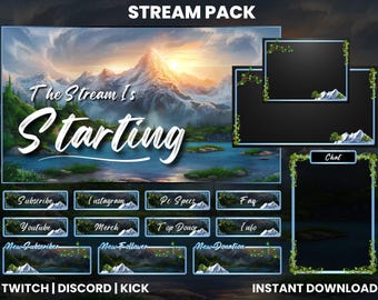 Forest Lake Mountain View ストリームパック | Twitch スクリーンオーバーレイ | ウェブカメラオーバーレイ | アニメーションスクリーン | Twitch パネル | アラート | Discord | Kick