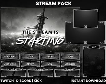 Animated Twitch Stream Pack | Sword Stream Pack | Webcam Overlay | Animated Screens | Twitch Alerts | Panels | Chat Box Overlay | Discord