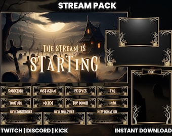 Graveyard Stream Pack | Animated Twitch Overlay, OBS, Streamlabs, Starting Soon, BRB, Offline, Ending Screens