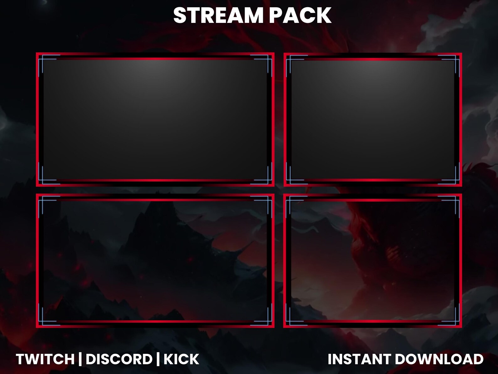 Dragon Twitch Stream Pack | Twitch Screen Overlays | Animated Webcam ...