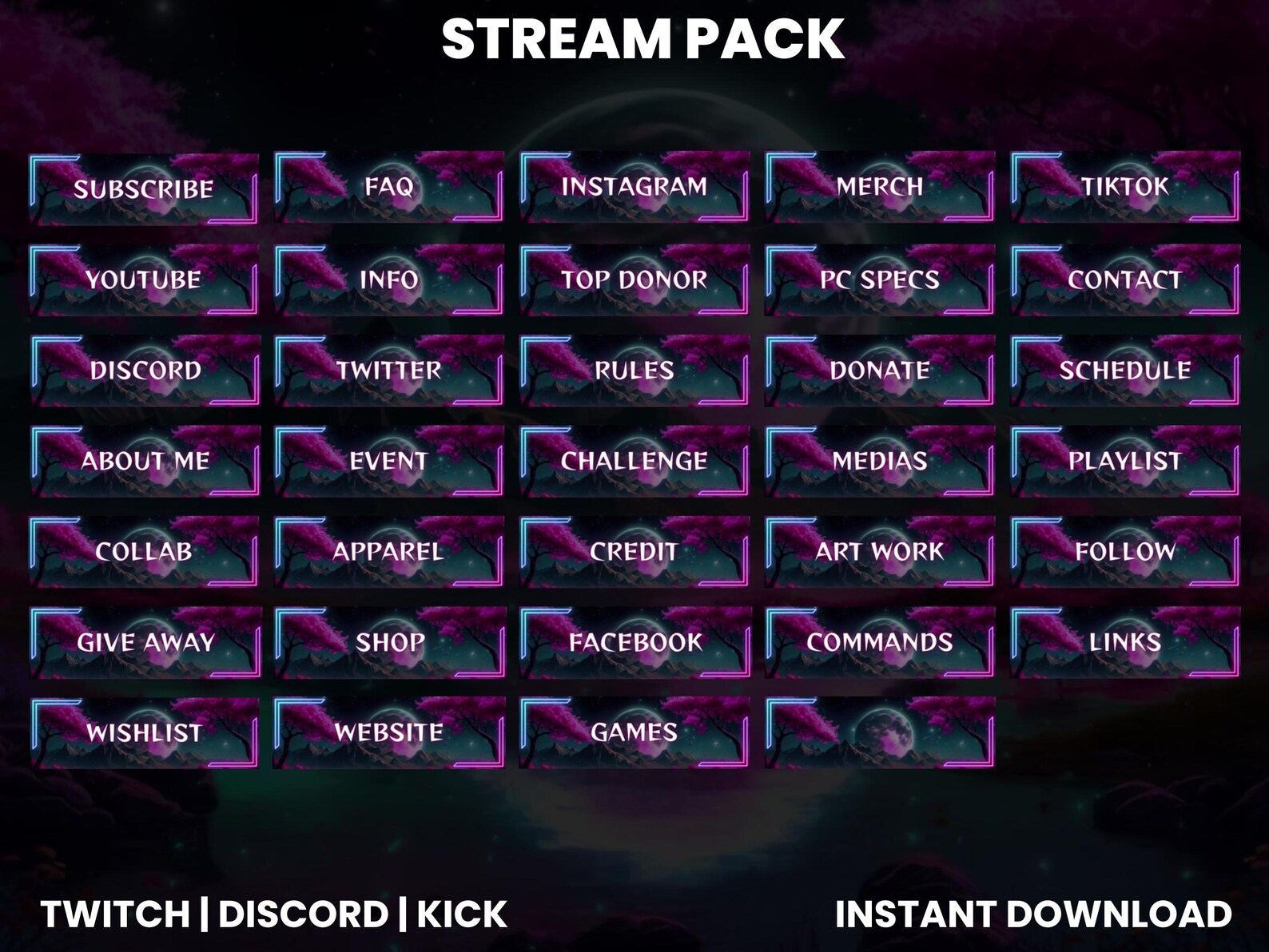 Moonlight Twitch Stream Pack With Animated Screens, Webcam Overlay ...