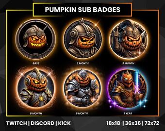 Pumpkin Warrior Twitch Sub Badges | Bit Badges Twitch | Neon Orange Badges | Fire Pumpkin Badges | Halloween Badges | Discord Badges | Kick
