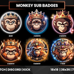 Emblemas de Sub do Rei Macaco Coroado | Emblemas da Twitch | Emblemas de Bits da Twitch | Emblemas de Sub da Twitch | Emblemas de Macaco | Emblemas de Rei | Discord | Expulsão