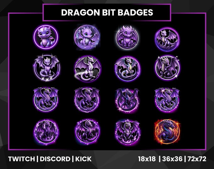 Purple Dragon Twitch Sub Badges | Twitch Badges | Twitch Bit Badges ...