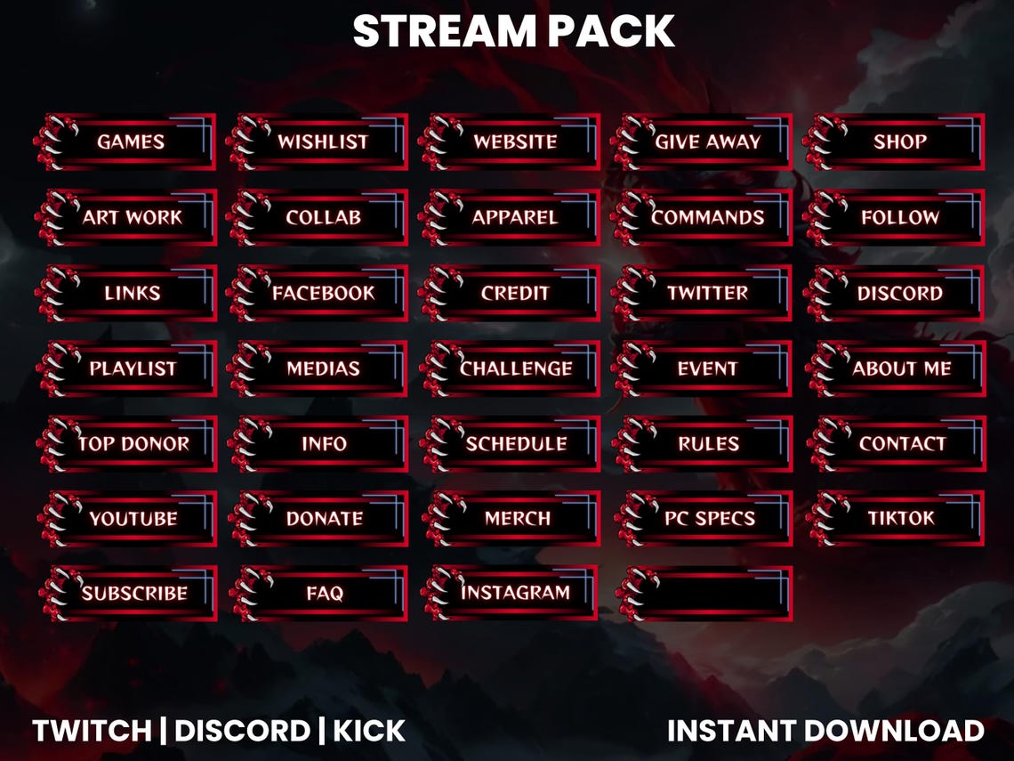 Dragon Twitch Stream Pack | Twitch Screen Overlays | Animated Webcam ...