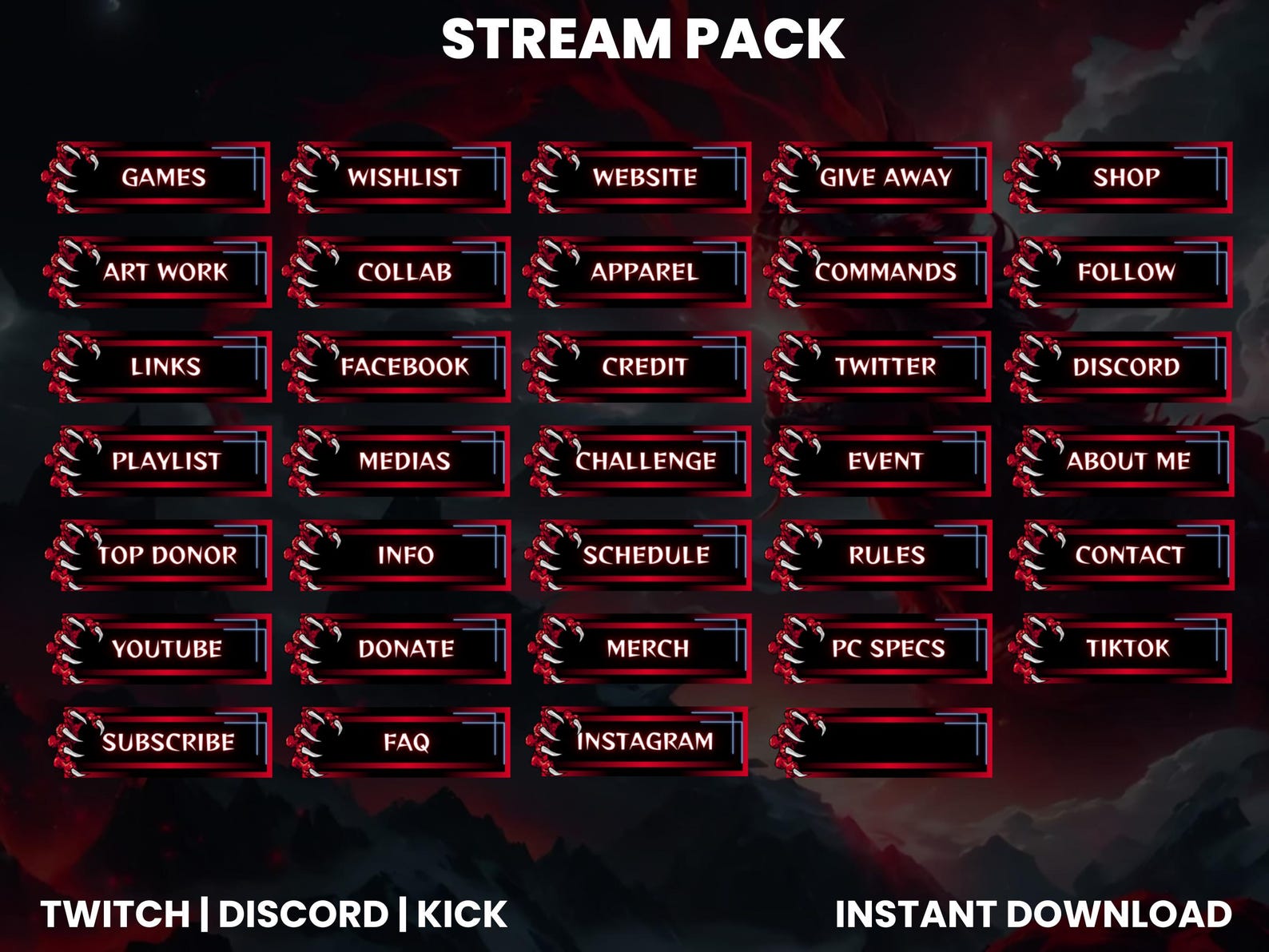 Dragon Twitch Stream Pack | Twitch Screen Overlays | Animated Webcam ...