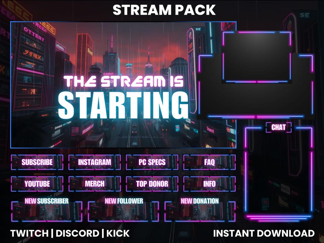 Rainy City Stream Pack | Twitch Screen Overlay | Animated Screens ...