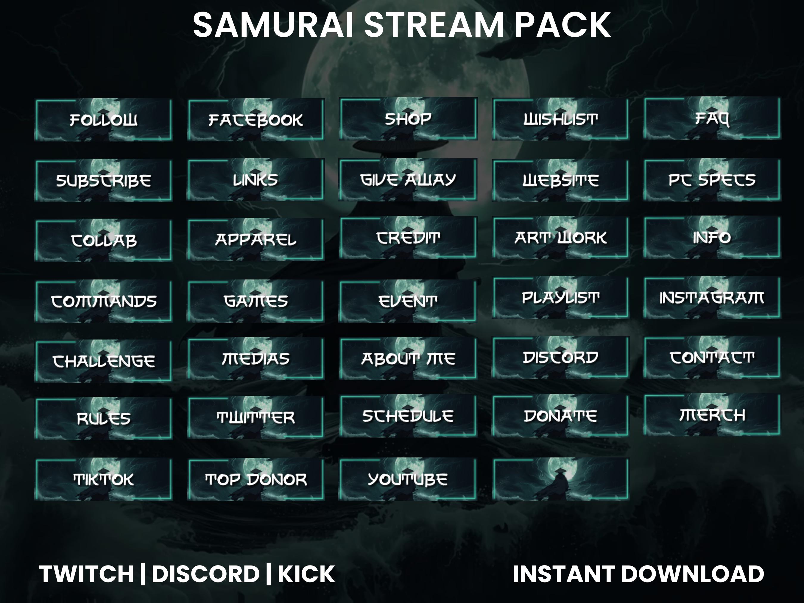 Samurai Moonlight Animated Twitch Stream Pack | Webcam Overlay | Twitch ...