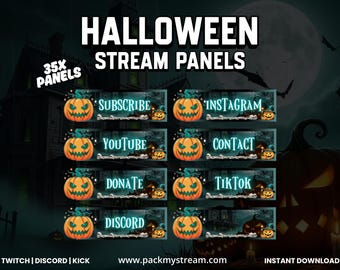 Halloween Twitch Panels Pack | Pumpkin Stream Panels for Twitch, Kick & YouTube | Spooky Halloween Graphics | 34 Stream Panels + Blank Panel