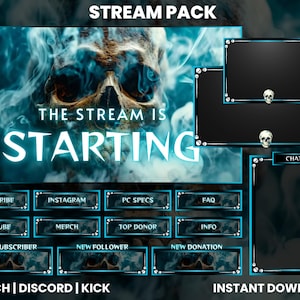 Blue Smoke Skull Twitch Stream Pack | Twitch Overlay | Animated Screens | Webcam Overlay | Twitch Alerts | Skull Overlay | Discord | Kick