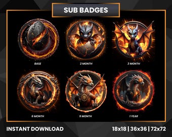 Dragon Twitch Sub Badges | Twitch Badges | Dragon Bit Badges | Twitch Bit Badges | Discord Badges | Kick Badges | Black Dragon Badges