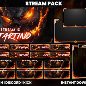 Smiling Demon Stream Pack | Fire Demon | Twitch Overlay | Webcam Overlay | Animated Screens | Twitch Alerts | Twitch Panels | Discord | Kick