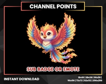 Cute Phoenix Twitch Emotes, Mythical Fire Bird Discord Emote, Fantasy Streamer Channel Points, Red Phoenix Sub Badge, Kawaii Phoenix PNG