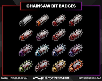 Chainsaw Bit Badges, Bloody Horror Gaming Badges for Twitch, Discord and Kick Streamers