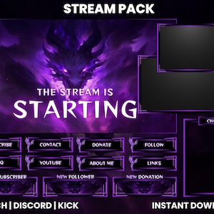 Dragon Twitch Stream Pack | Twitch Screen Overlays | Animated Webcam | Twitch Panels | Stream Overlays | Animated Screen | Twitch Sub Badges