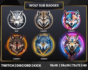 Wolf Bit and Sub Badges for Twitch, Husky Emotes, Werewolf Gaming Icons