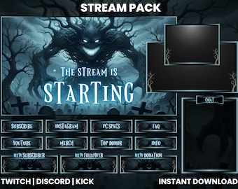 Haunted Forest Monster Stream-pakket | Geanimeerde twitch-overlay, OBS, Streamlabs, Binnenkort van start, BRB, Offline, Eindschermen
