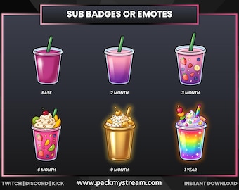 Smoothie Sub Badges for Twitch | Cute Drink Subscriber Badges | Pink Beverage Twitch Icons | Food Streamer Loyalty Badges | Discord & Kick
