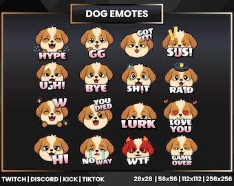 Hund Twitch Emotes | Niedliche Welpen Stream Emotes für Twitch, Discord, Kick, TikTok | Kawaii Haustier Emote Paket