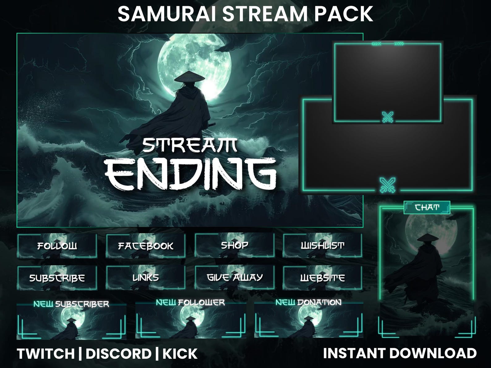 Samurai Moonlight Twitch Stream Pack | Twitch Screen Overlays ...