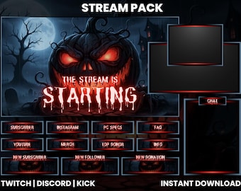 Griezelig Halloween-streampakket | Geanimeerde twitch-overlay, OBS, Streamlabs, Binnenkort van start, BRB, Offline, Eindschermen
