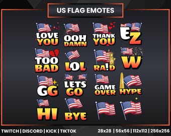 US Flag Emotes Pack for Twitch Discord Kick TikTok | American Reaction Emotes GG Hype | Streamer Chat Emote Set