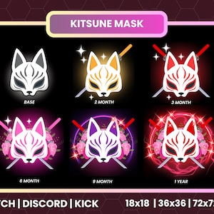 Kitsune Fox Nine Tail Twitch Sub and Bit Badges Kawaii | Kitsune Sub Badges | Kitsune Bit Badges | Twitch Badges | Neon Badges | Discord