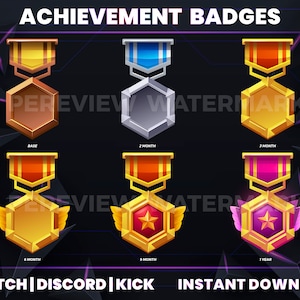 Medal Twitch Sub Badges | Twitch Bit Badges | Achievement Sub Badges | Twitch Medal Bit Badges | Golden Badges | Cute Sub And Bit Badges